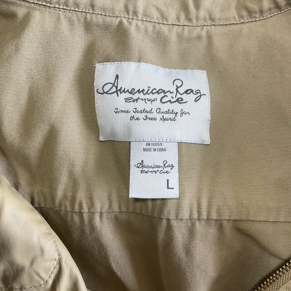 American Rag Women Size Large Hooded Zip Roll Tab Sleeved Tan Field Jacket Coat - Picture 8 of 8